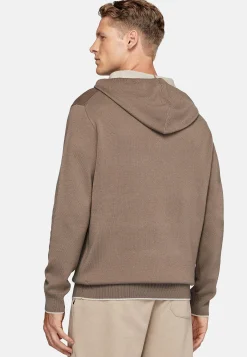 Tricots-Boggi Milano Pull Taupe À Capuche En Laine Nylon Coton