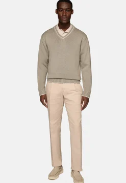 Tricots-Boggi Milano Pull À Col En V En Laine Et Coton Bio Taupe