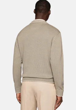 Tricots-Boggi Milano Pull À Col En V En Laine Et Coton Bio Taupe