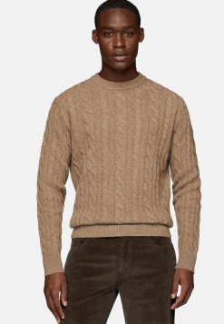Tricots-Boggi Milano Pull Taupe À Col Rond En Laine