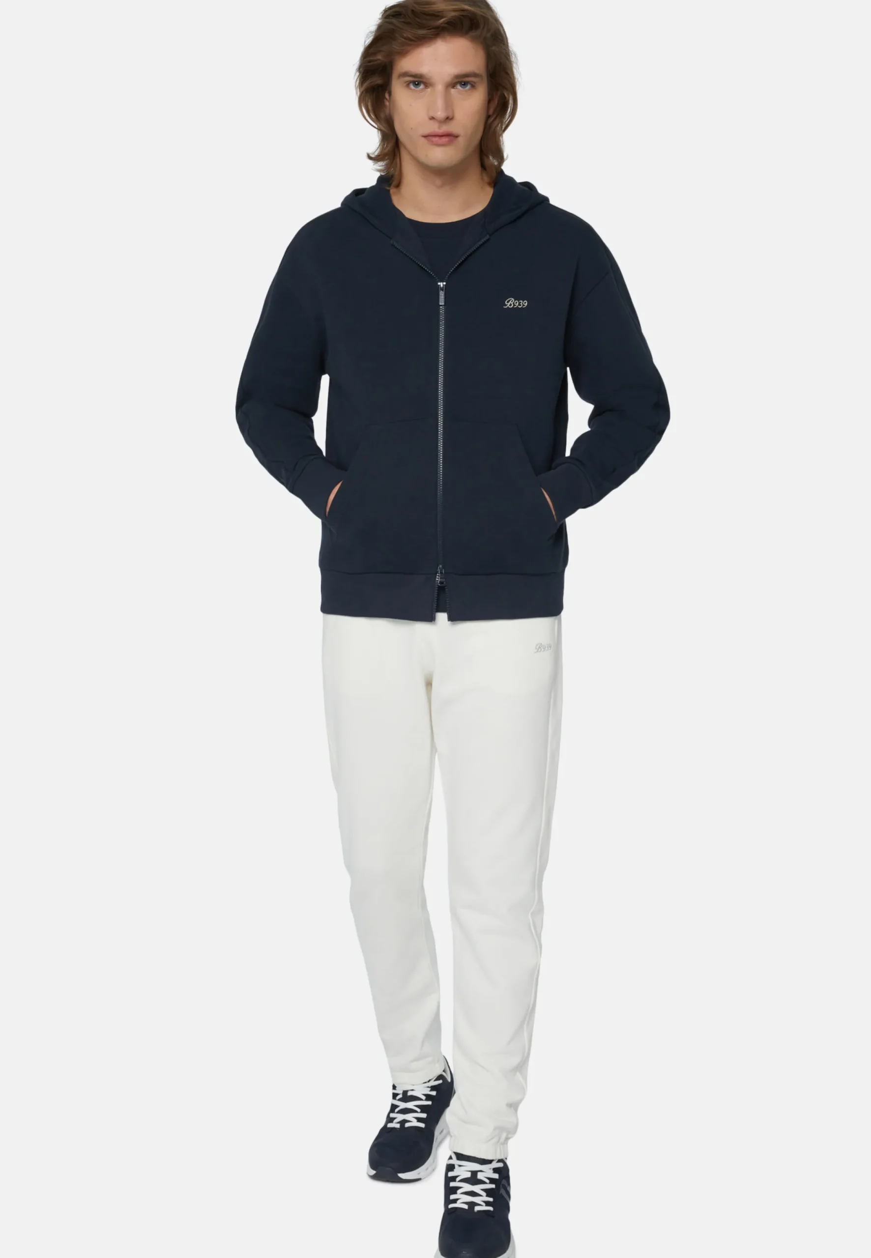 Sweats Et Joggings-Boggi Milano Sweat-Shirt Full Zip En Coton Bio Mélangé bleu marine