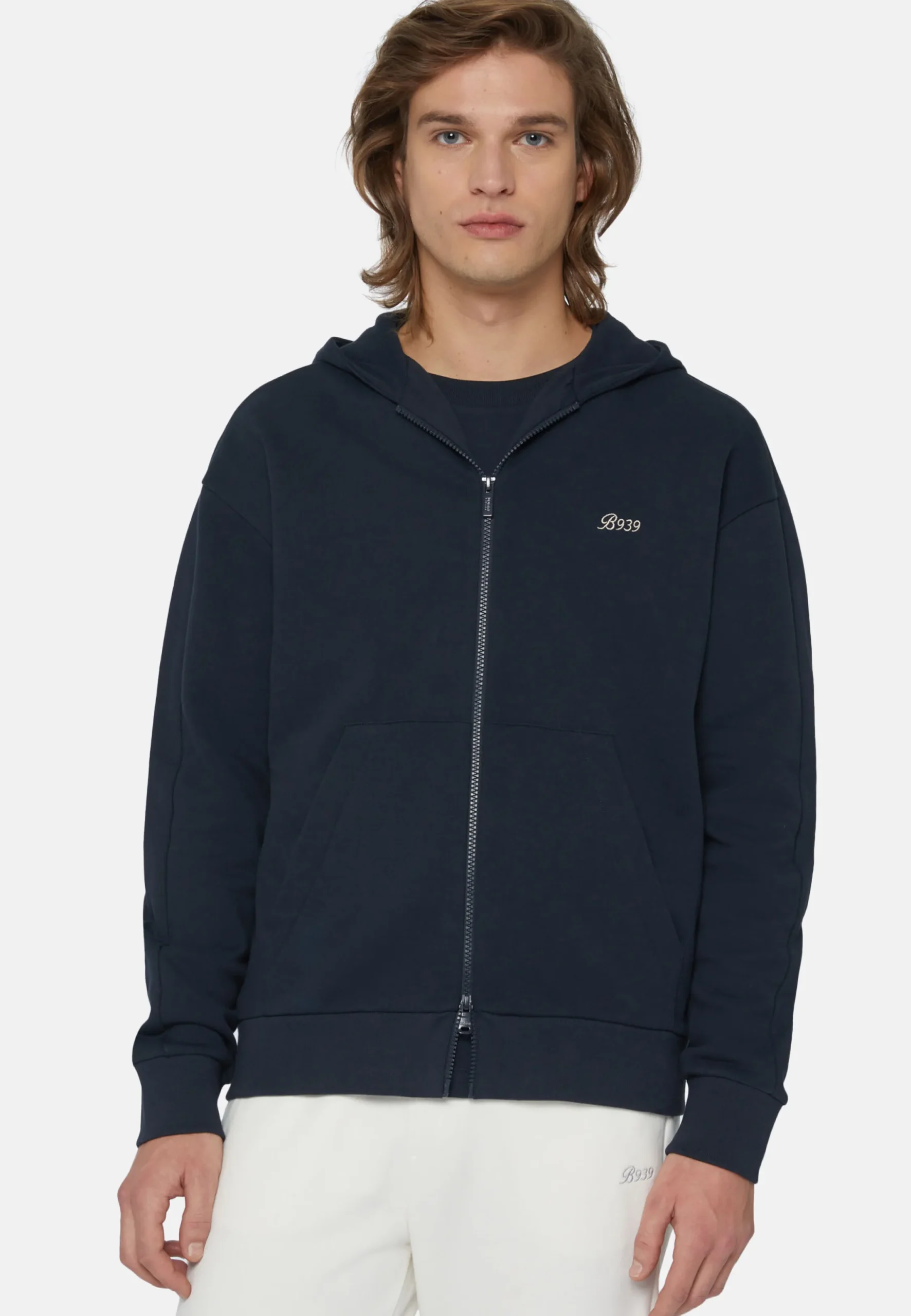 Sweats Et Joggings-Boggi Milano Sweat-Shirt Full Zip En Coton Bio Mélangé bleu marine
