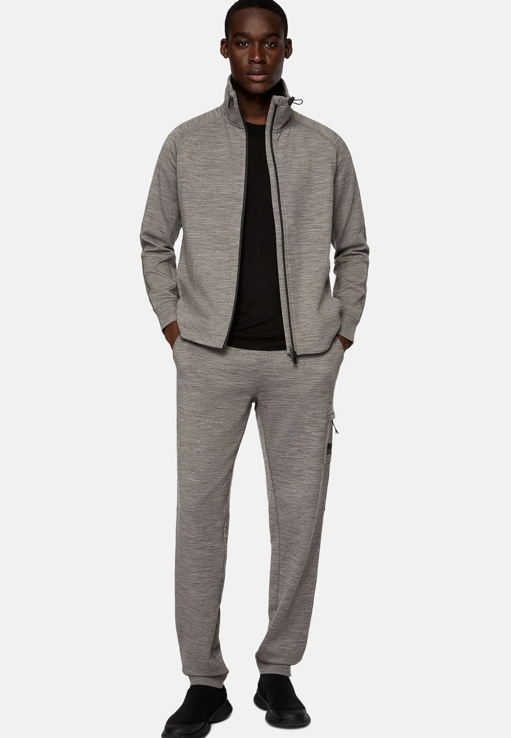 Sweats Et Joggings-Boggi Milano Sweat-Shirt Full Zip En Mélange Coton Scuba Léger Gris