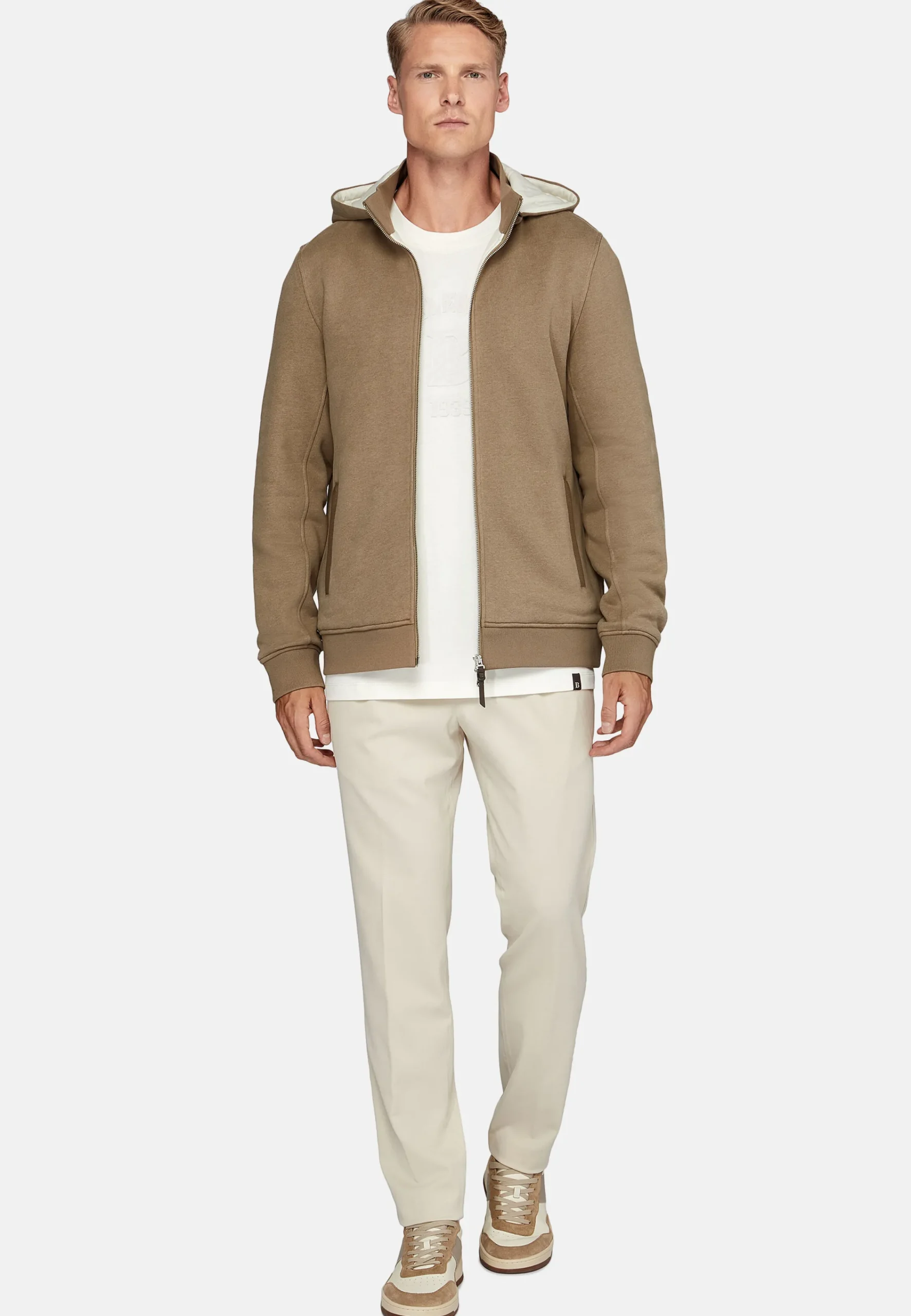 Sweats Et Joggings-Boggi Milano Sweat-shirt Rembourré À Capuche En Coton Tencel Beige