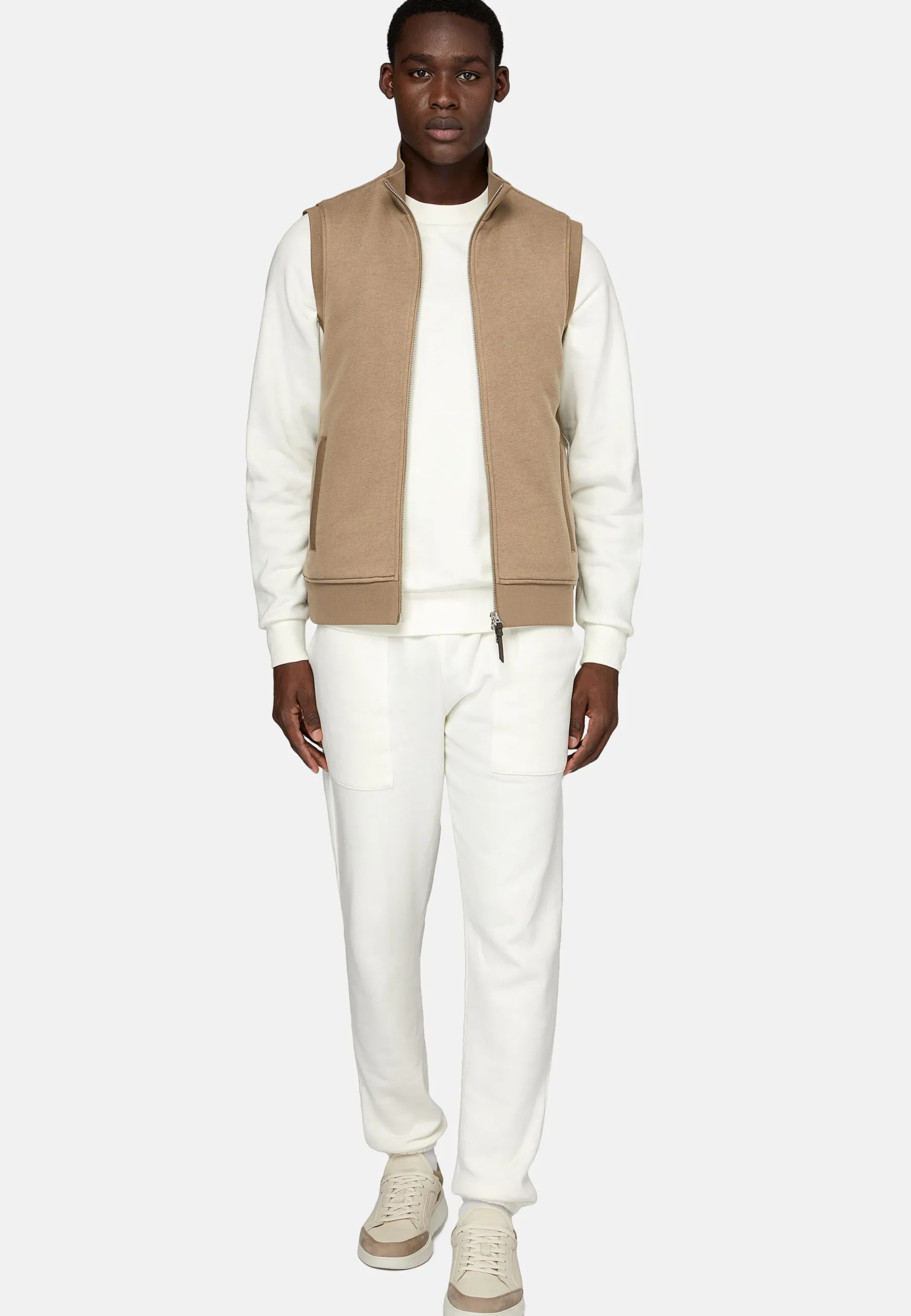 Sweats Et Joggings-Boggi Milano Sweat-shirt Rembourré Sans Manches En Coton Tencel Beige