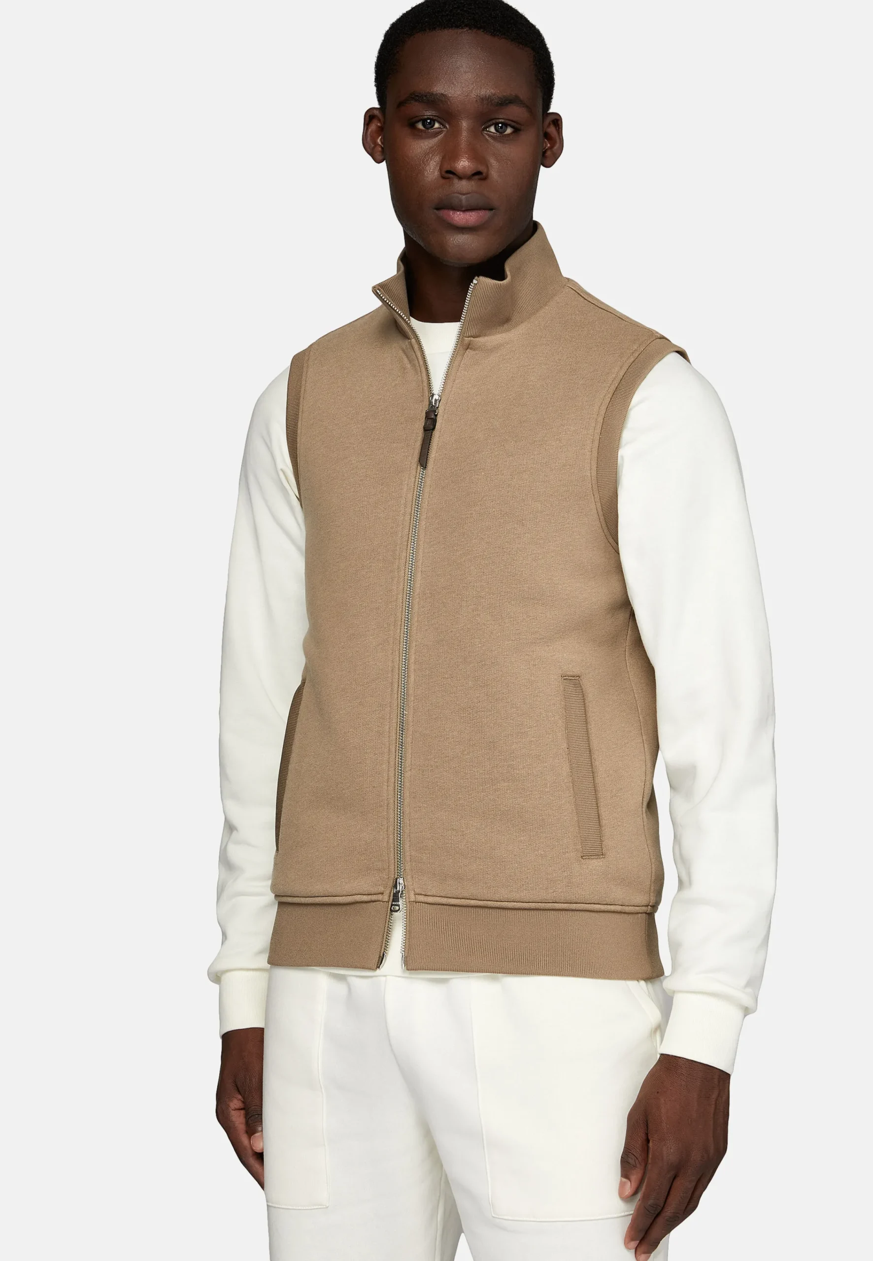 Sweats Et Joggings-Boggi Milano Sweat-shirt Rembourré Sans Manches En Coton Tencel Beige