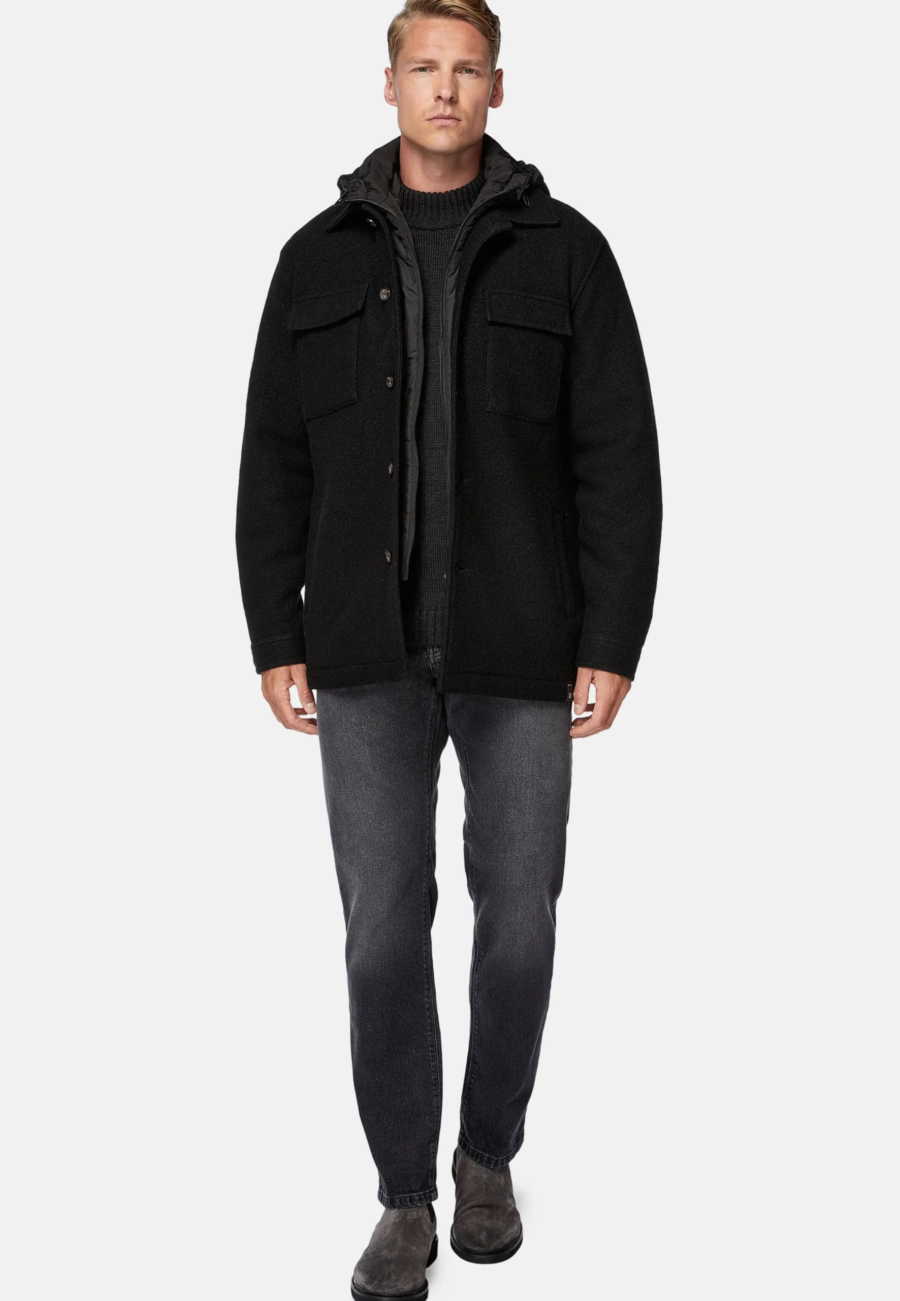 Surchemise & Shirt Jackets|Vestes-Boggi Milano Veste Chemise Blink En Laine Avec Plastron Noir