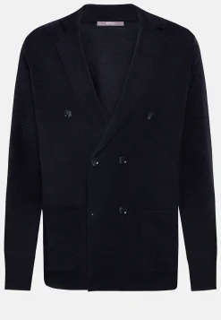 Tricots|Vestes-Boggi Milano Veste En Maille Croisée Bleu Marine En Laine Mérinos