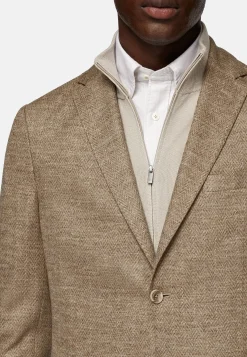 Vestes-Boggi Milano Veste Gris Tourterelle B Jersey En Laine Mélangée Taupe